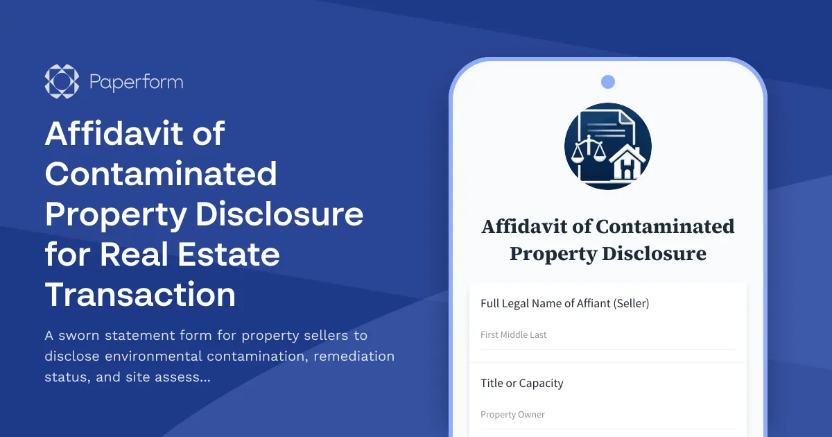 Affidavit of Contaminated Property Disclosure for Real Estate Transaction