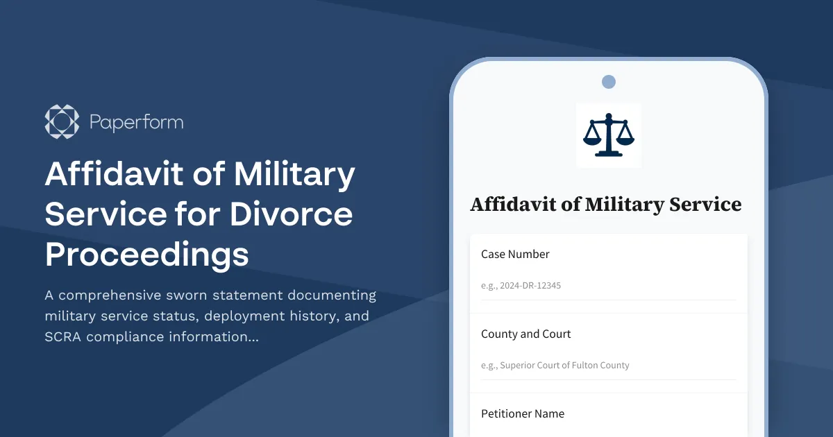 Affidavit of Military Service for Divorce Proceedings