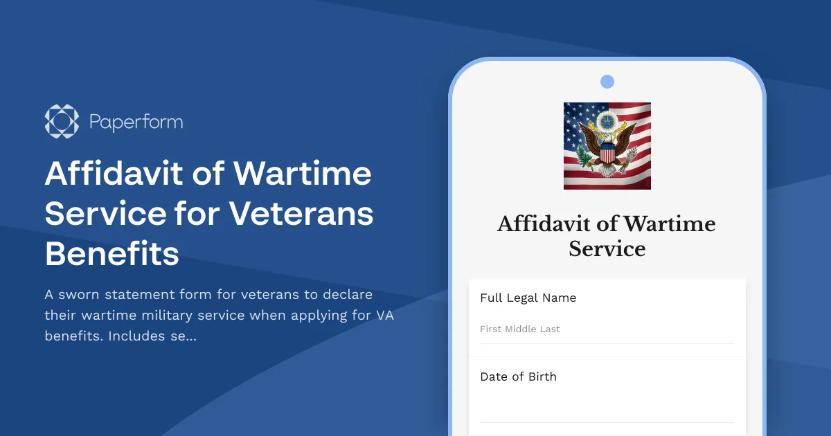 Affidavit of Wartime Service for Veterans Benefits