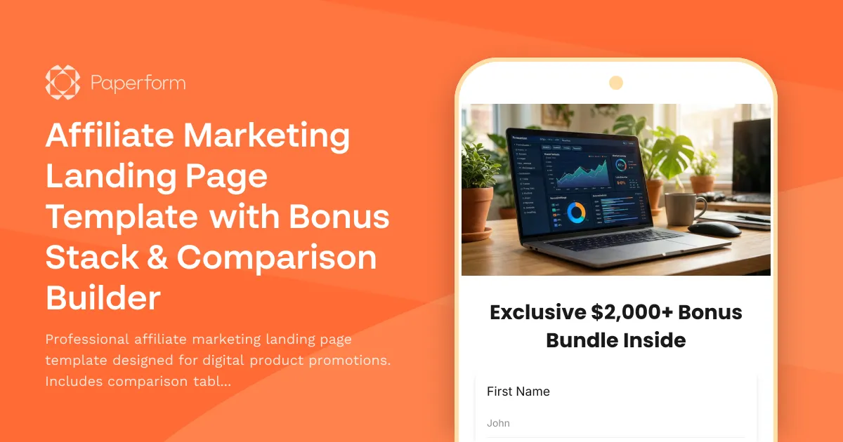 Affiliate Marketing Landing Page Template with Bonus Stack & Comparison Builder