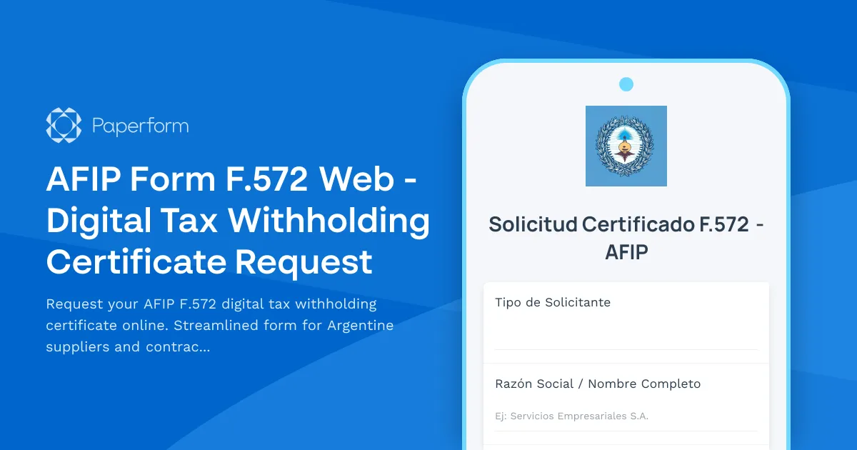 AFIP Form F.572 Web - Digital Tax Withholding Certificate Request