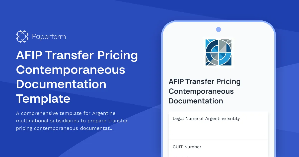 AFIP Transfer Pricing Contemporaneous Documentation Template