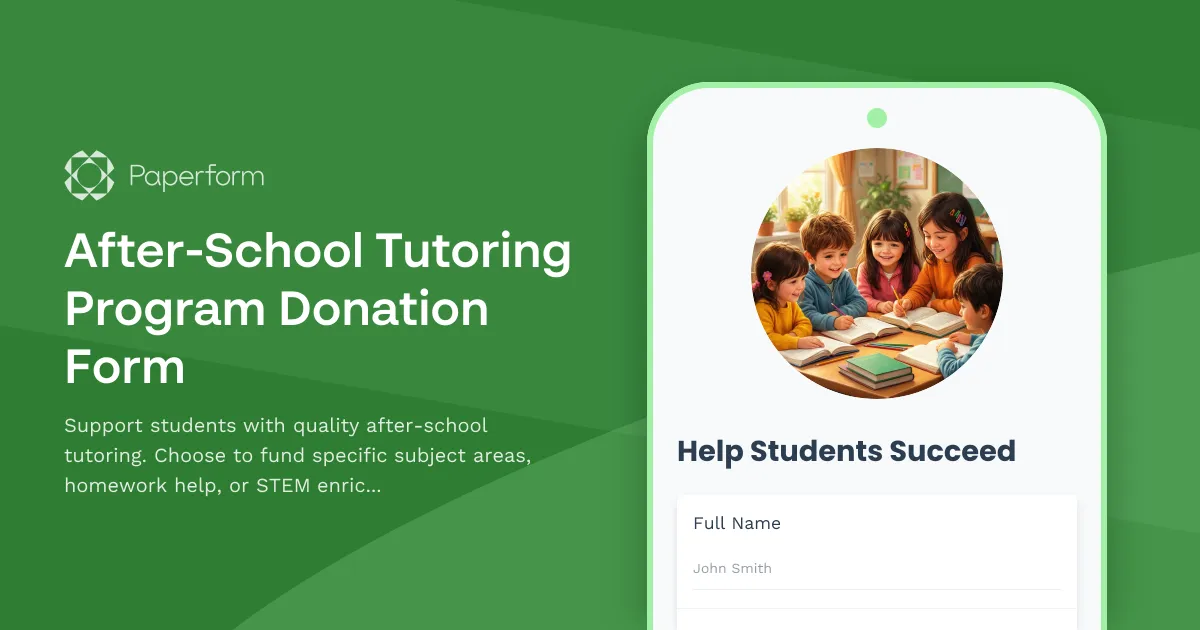 After-School Tutoring Program Donation Form