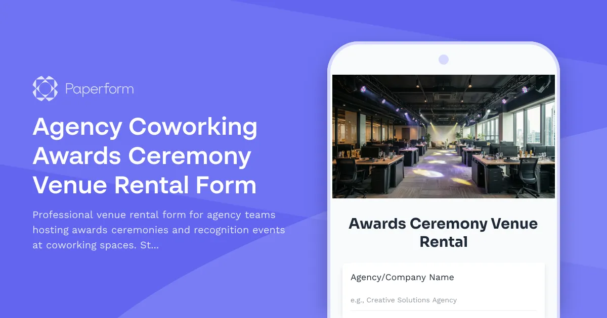 Agency Coworking Awards Ceremony Venue Rental Form