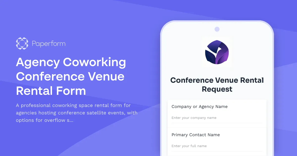 Agency Coworking Conference Venue Rental Form