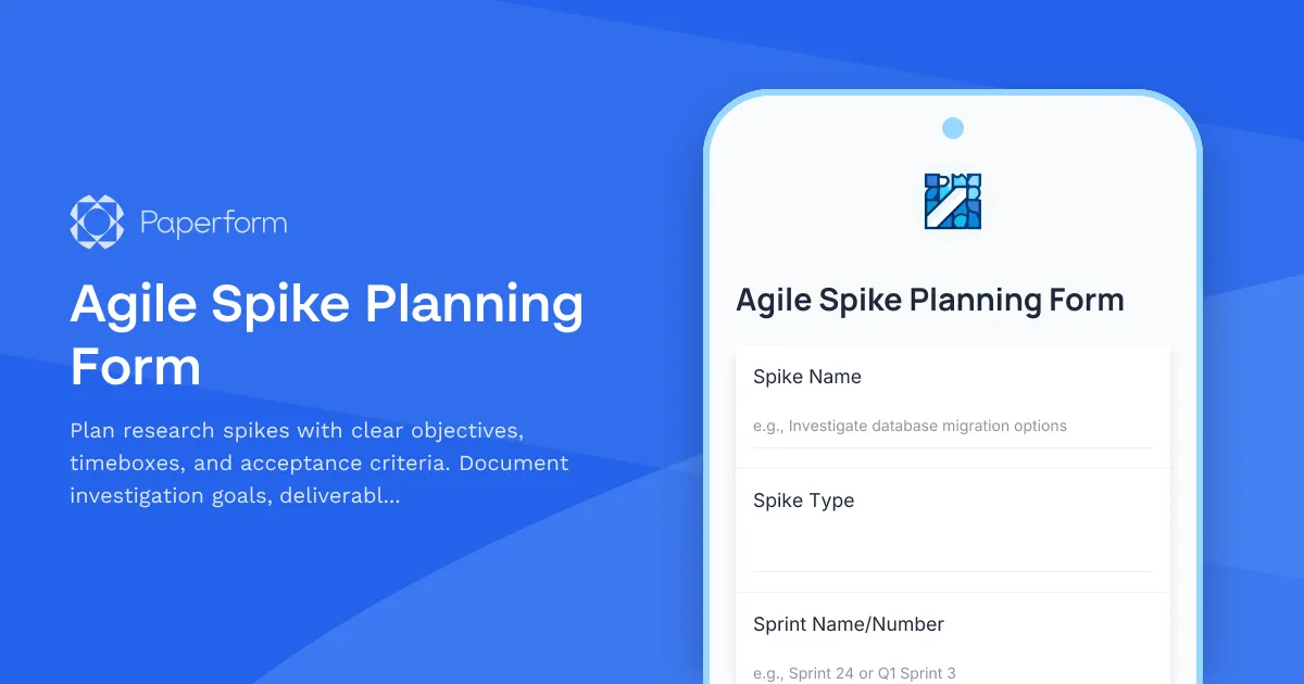 Agile Spike Planning Form