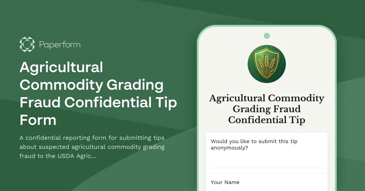Agricultural Commodity Grading Fraud Confidential Tip Form