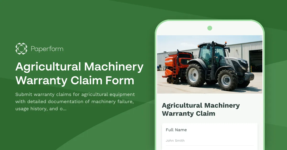 Agricultural Machinery Warranty Claim Form