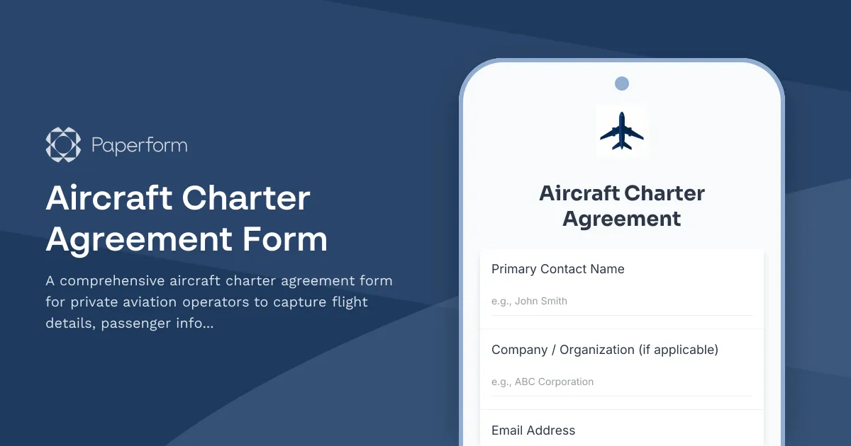 Aircraft Charter Agreement Form