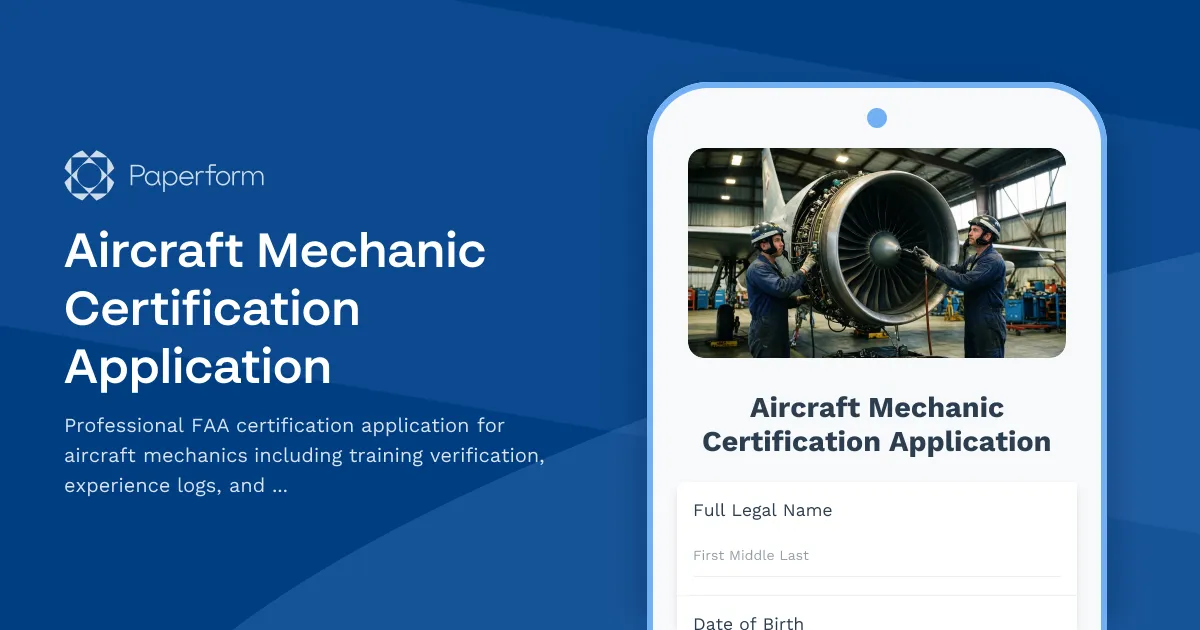 Aircraft Mechanic Certification Application