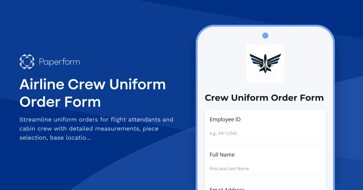 Airline Crew Uniform Order Form