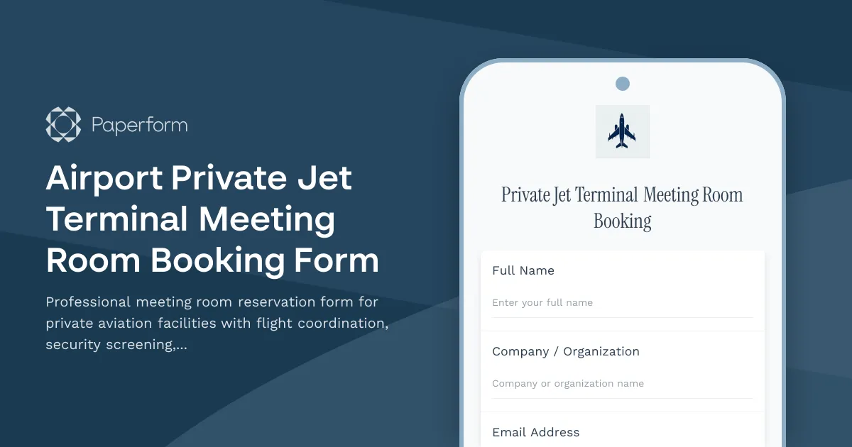 Airport Private Jet Terminal Meeting Room Booking Form