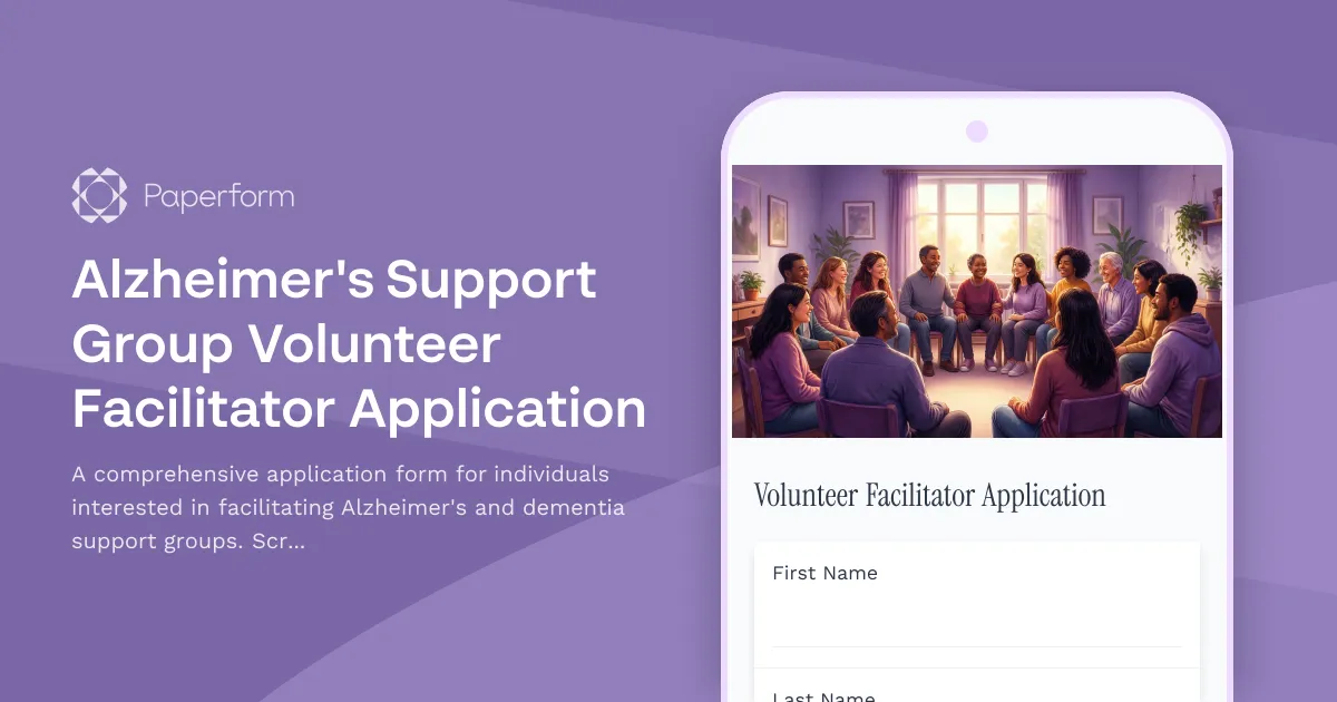 Alzheimer's Support Group Volunteer Facilitator Application