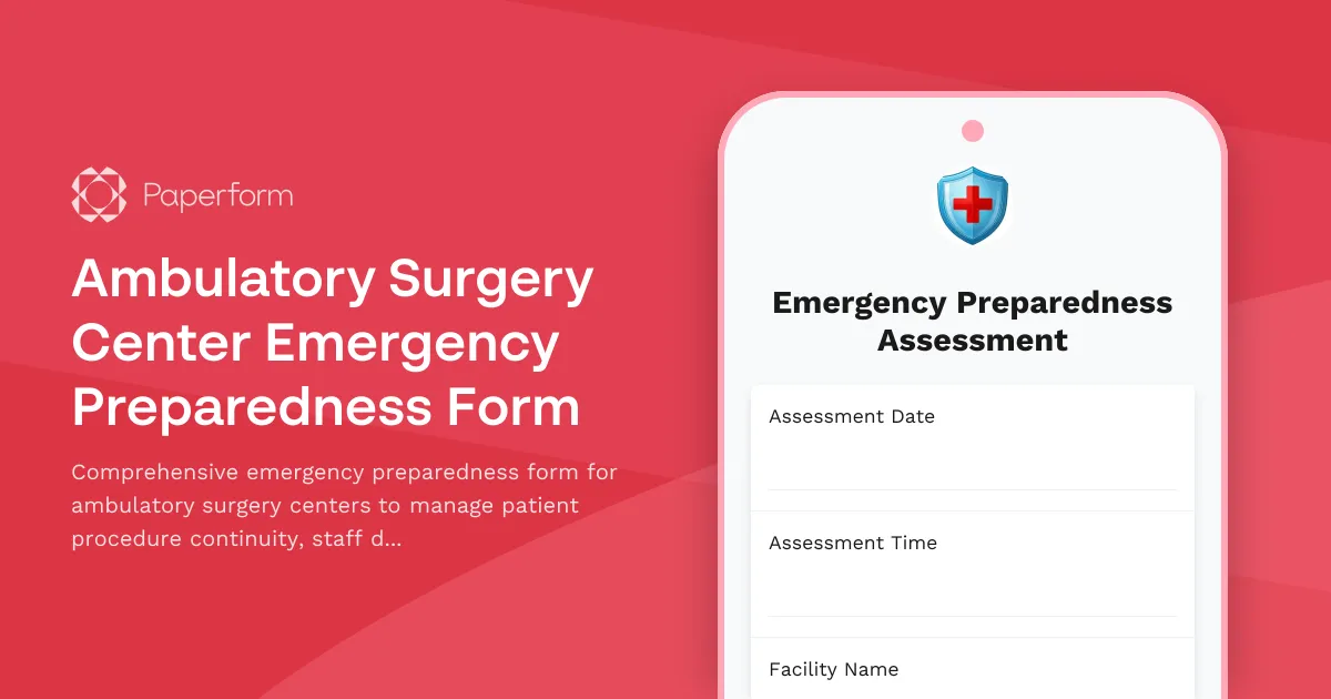 Ambulatory Surgery Center Emergency Preparedness Form