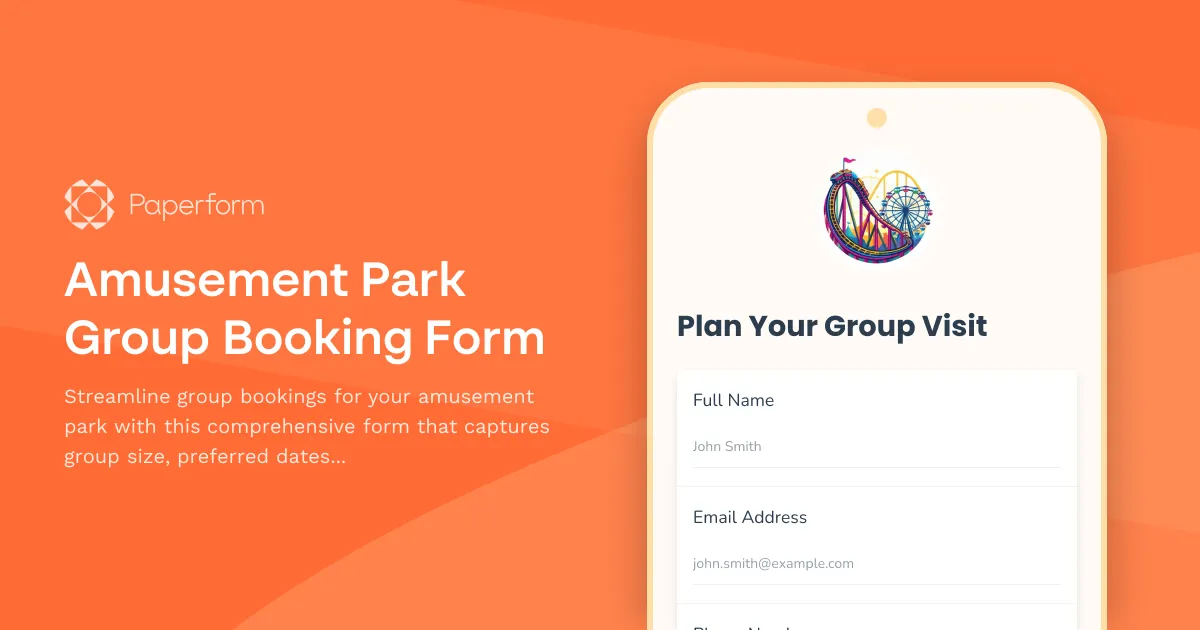 Amusement Park Group Booking Form