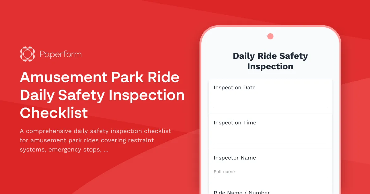 Amusement Park Ride Daily Safety Inspection Checklist