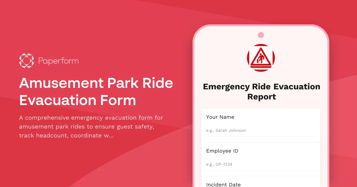 Amusement Park Ride Evacuation Form