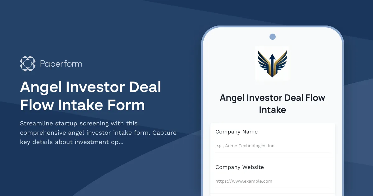 Angel Investor Deal Flow Intake Form