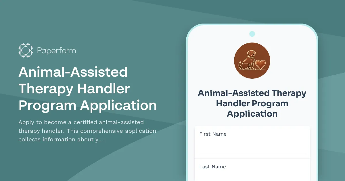 Animal-Assisted Therapy Handler Program Application