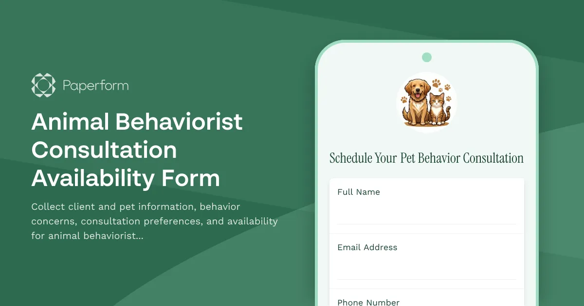 Animal Behaviorist Consultation Availability Form