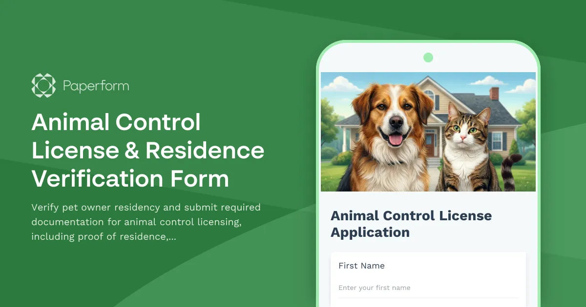 Animal Control License & Residence Verification Form
