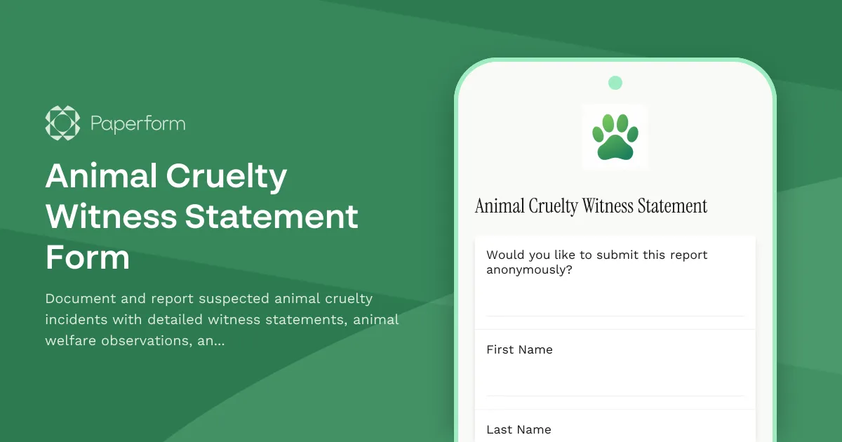 Animal Cruelty Witness Statement Form