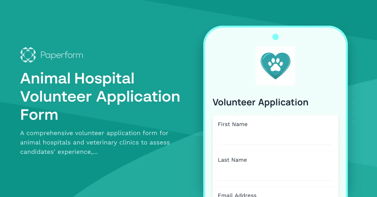 Animal Hospital Volunteer Application Form