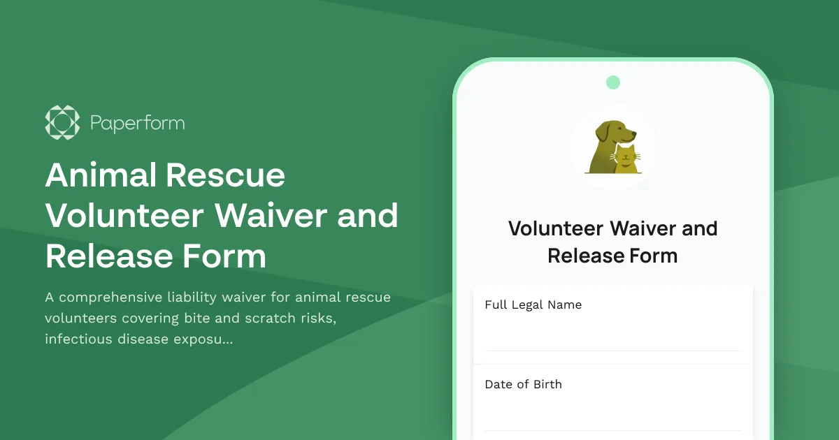 Animal Rescue Volunteer Waiver and Release Form