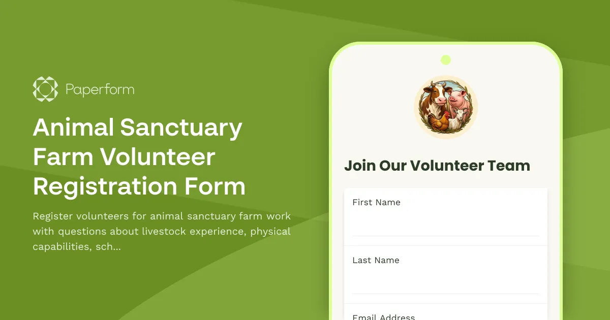 Animal Sanctuary Farm Volunteer Registration Form
