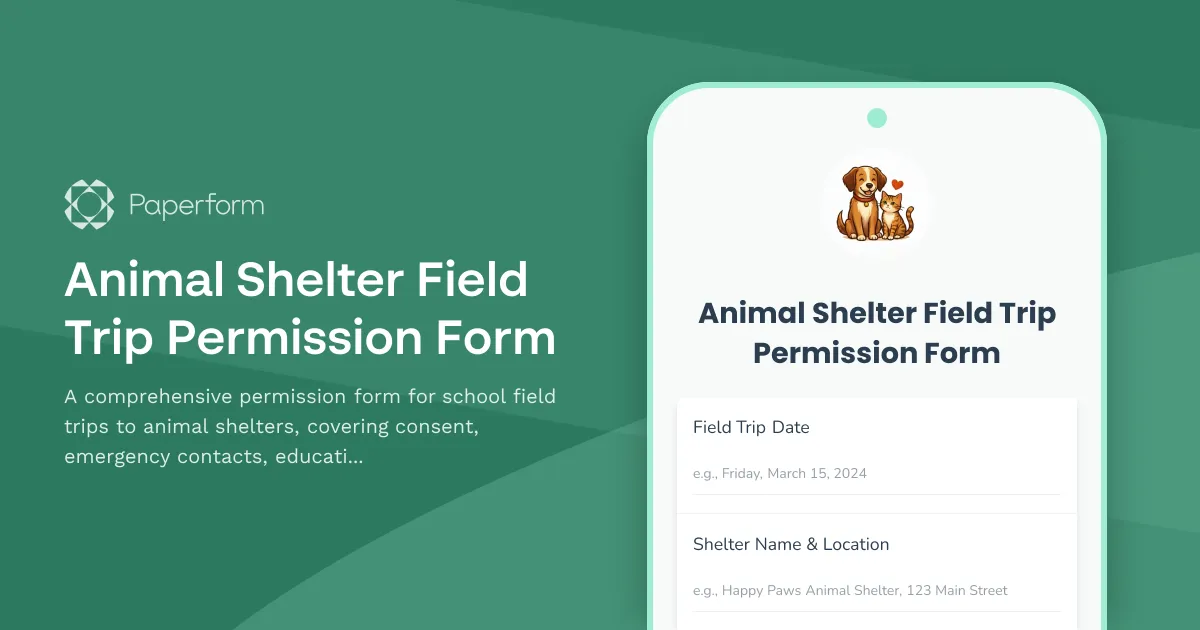 Animal Shelter Field Trip Permission Form