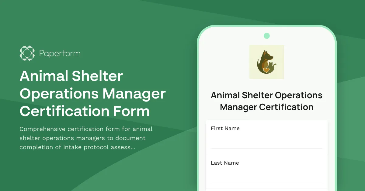 Animal Shelter Operations Manager Certification Form