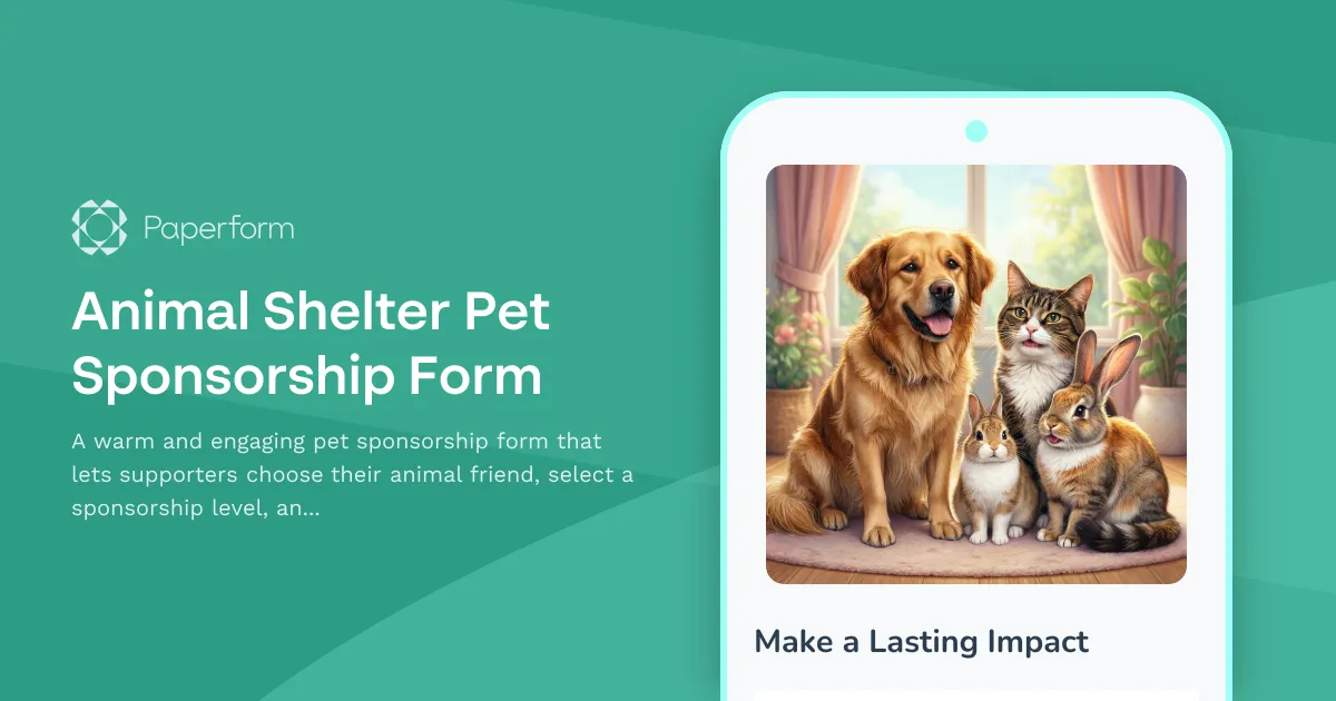 Animal Shelter Pet Sponsorship Form