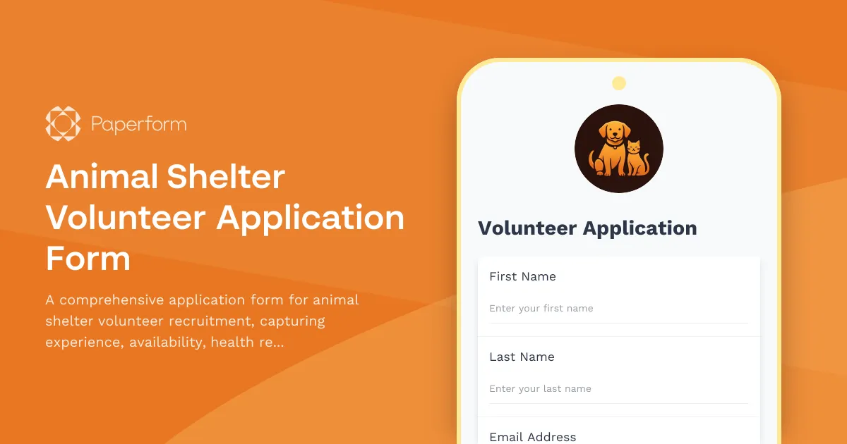 Animal Shelter Volunteer Application Form