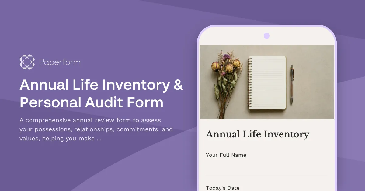 Annual Life Inventory & Personal Audit Form