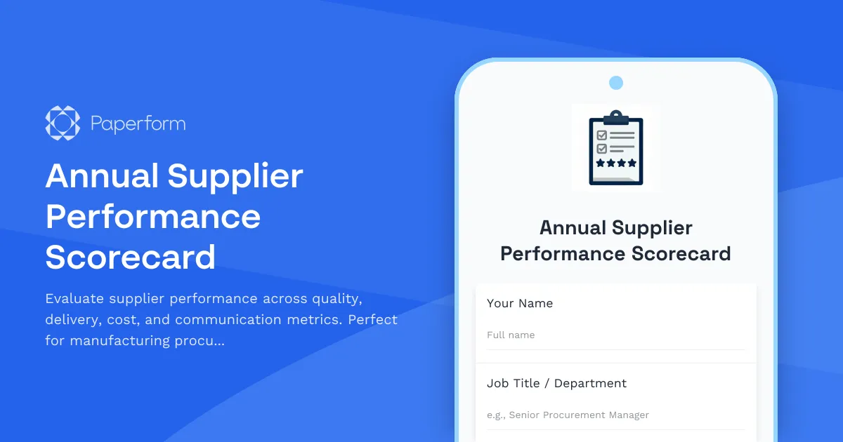 Annual Supplier Performance Scorecard