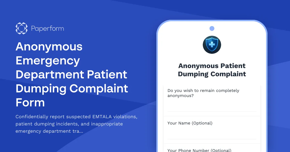 Anonymous Emergency Department Patient Dumping Complaint Form