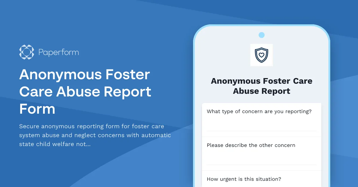 Anonymous Foster Care Abuse Report Form