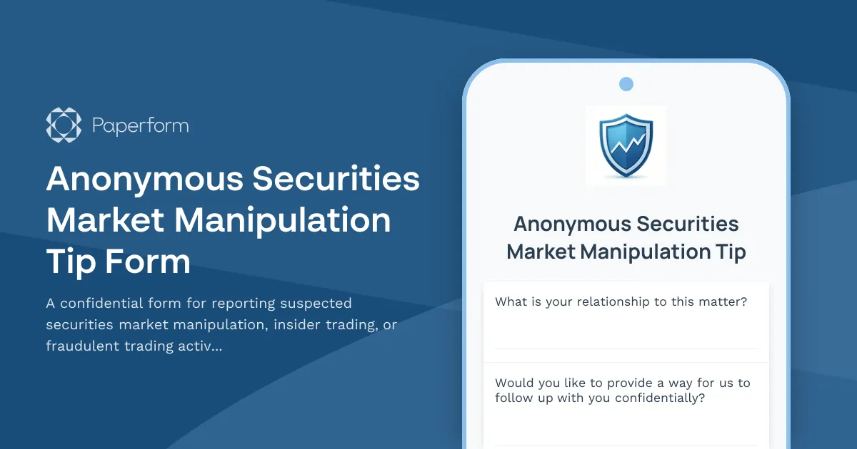 Anonymous Securities Market Manipulation Tip Form