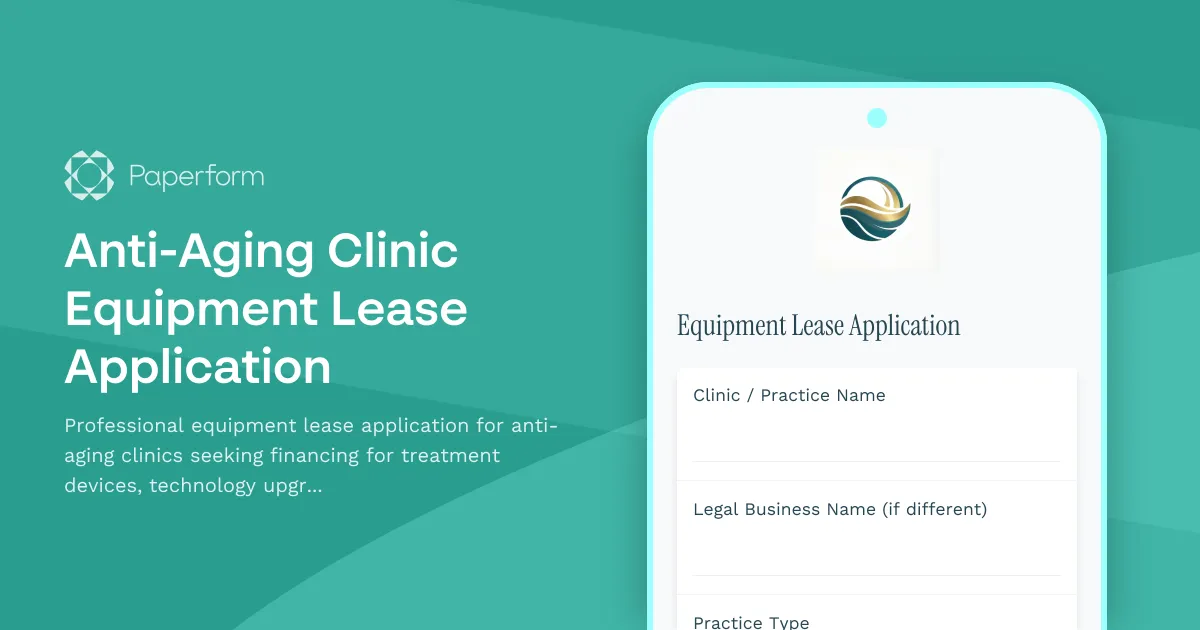 Anti-Aging Clinic Equipment Lease Application