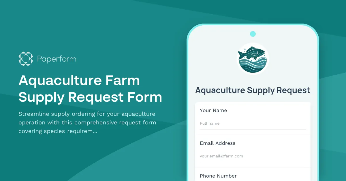 Aquaculture Farm Supply Request Form