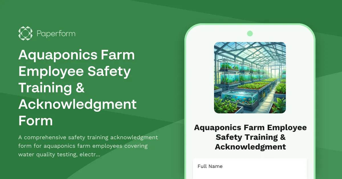 Aquaponics Farm Employee Safety Training & Acknowledgment Form