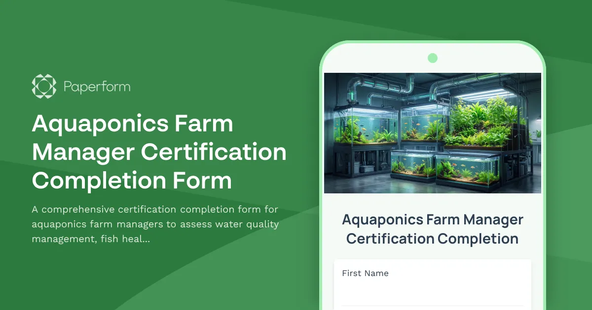 Aquaponics Farm Manager Certification Completion Form
