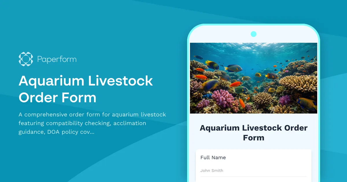 Aquarium Livestock Order Form