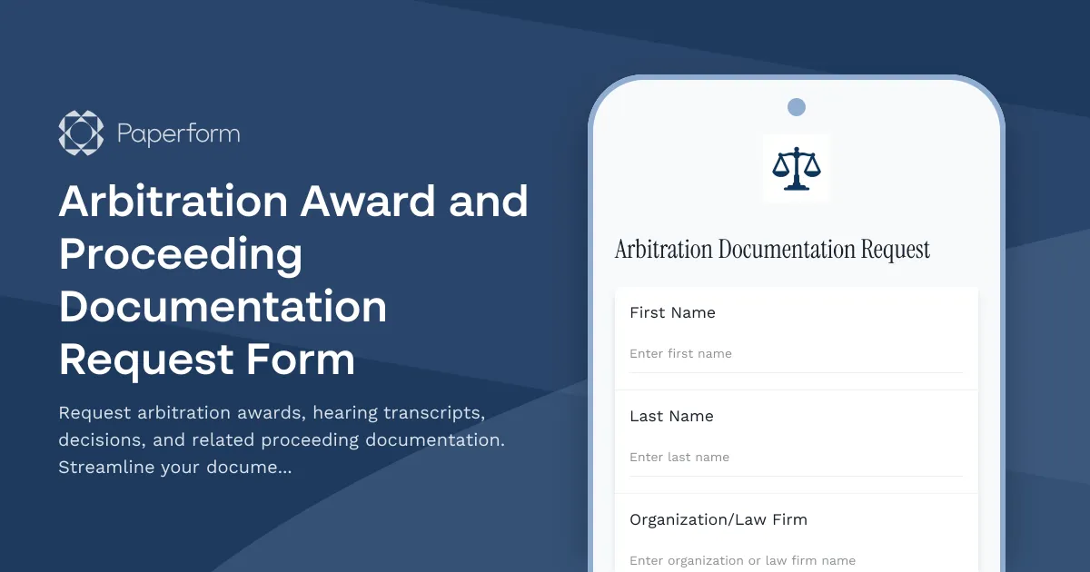Arbitration Award and Proceeding Documentation Request Form