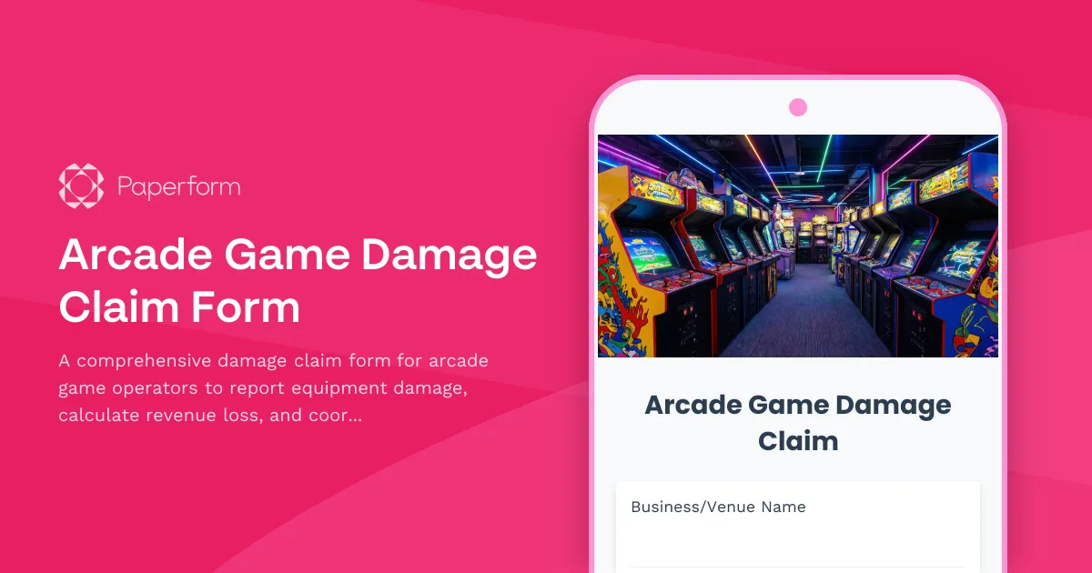 Arcade Game Damage Claim Form