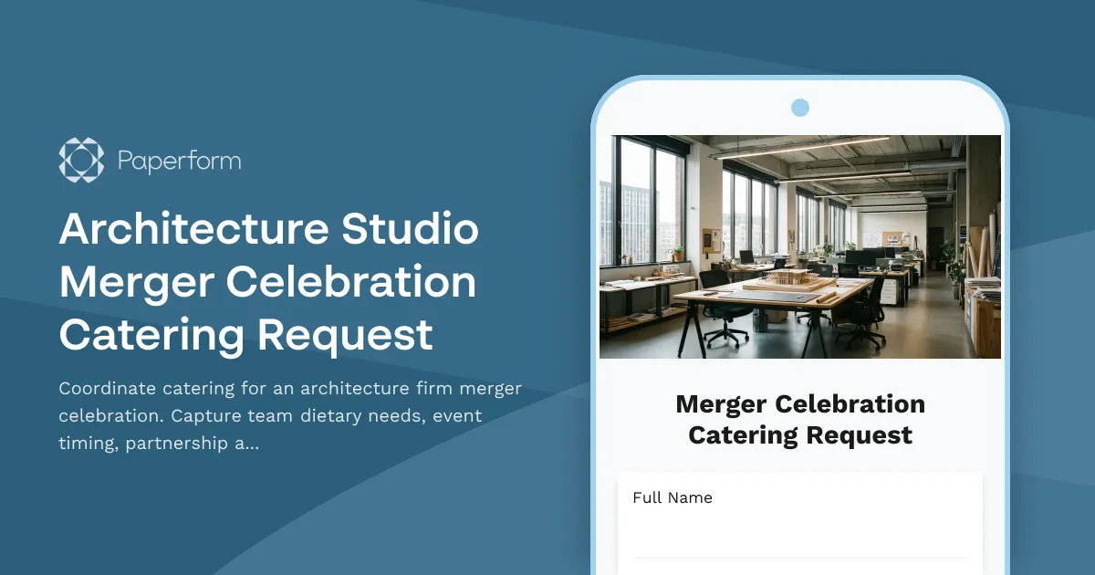 Architecture Studio Merger Celebration Catering Request
