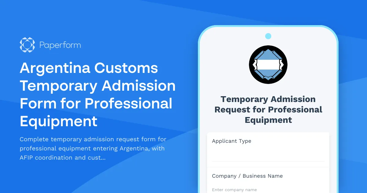 Argentina Customs Temporary Admission Form for Professional Equipment