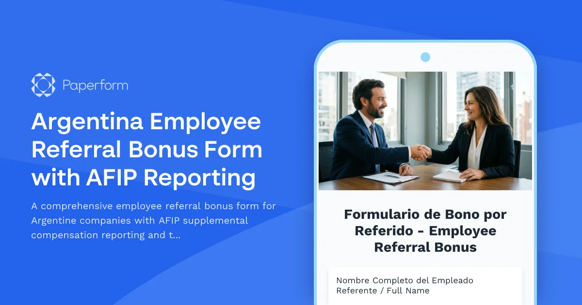 Argentina Employee Referral Bonus Form with AFIP Reporting