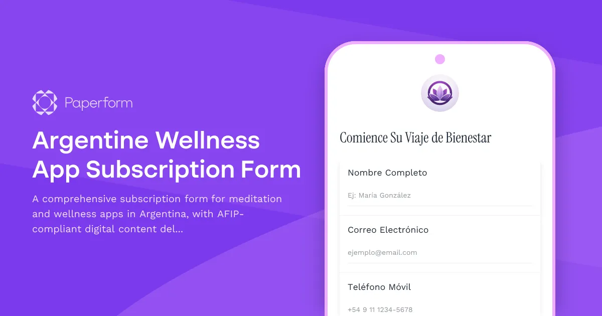 Argentine Wellness App Subscription Form