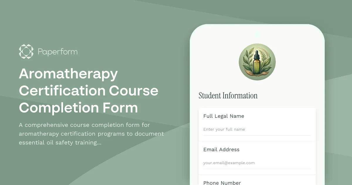 Aromatherapy Certification Course Completion Form